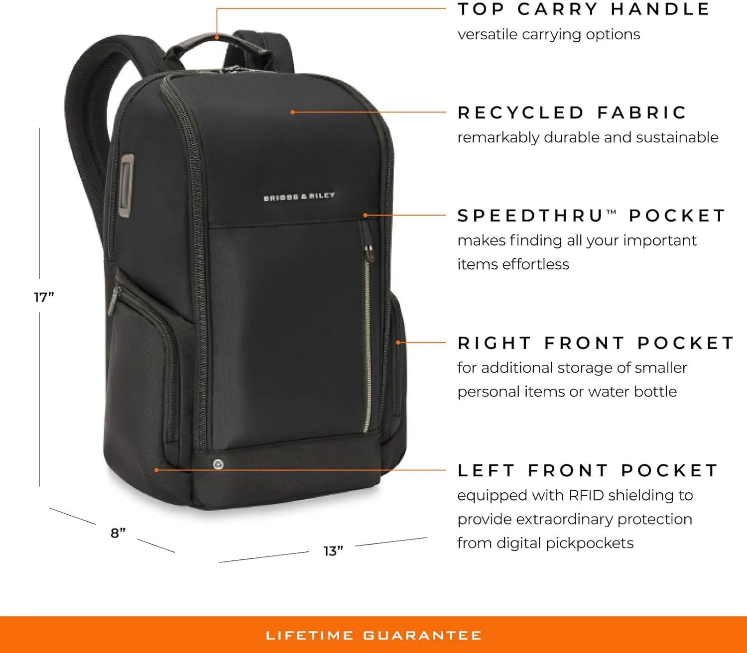 Briggs & Riley Medium Widemouth Backpack - Carry On Travel Backpack for Women & Men, Personal Item Bag, Self-Repairing Zippers, Padded Straps, Fits up to 15.6" Laptop - HTA Collection, Black