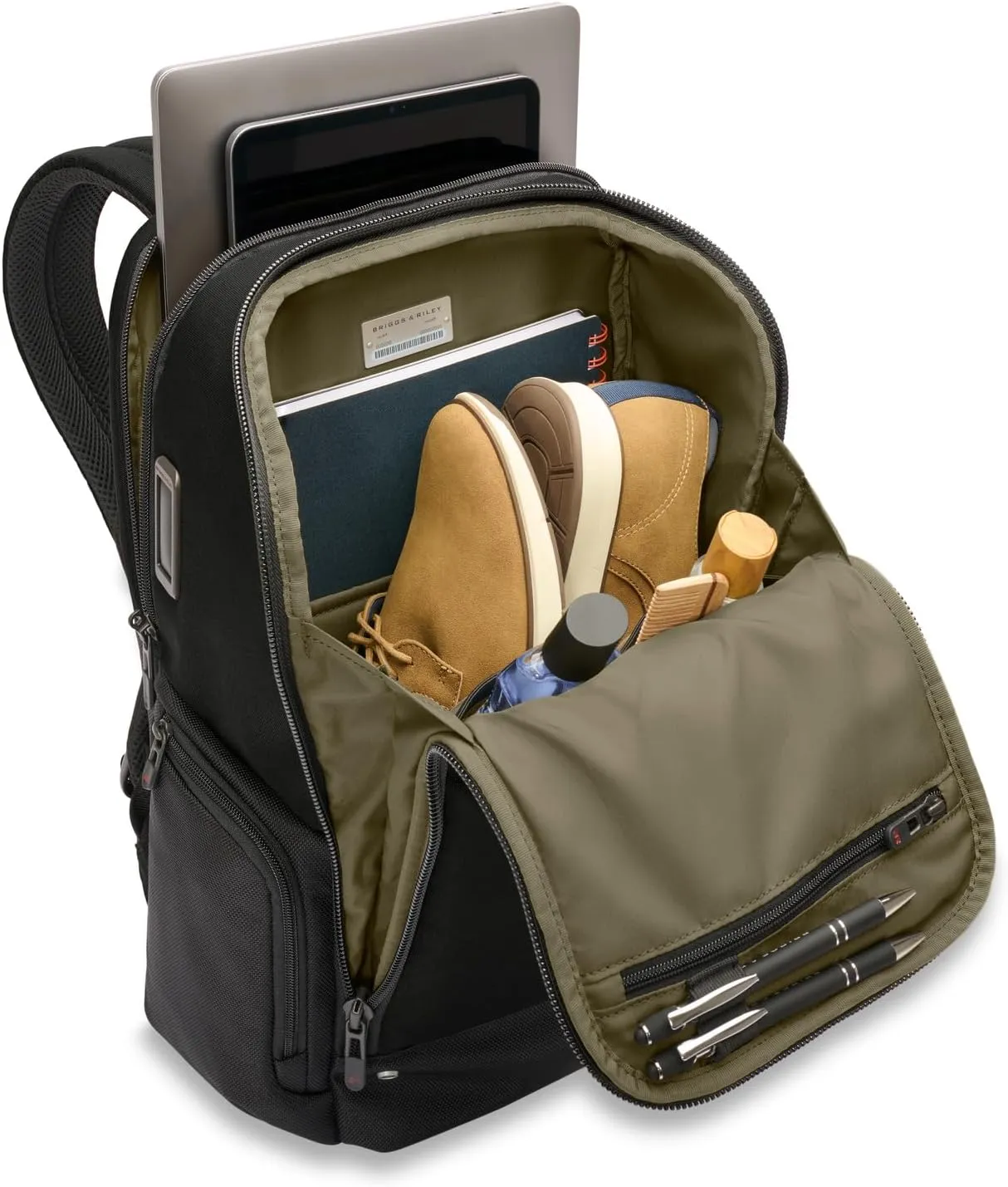 Briggs & Riley Medium Widemouth Backpack - Carry On Travel Backpack for Women & Men, Personal Item Bag, Self-Repairing Zippers, Padded Straps, Fits up to 15.6" Laptop - HTA Collection, Black