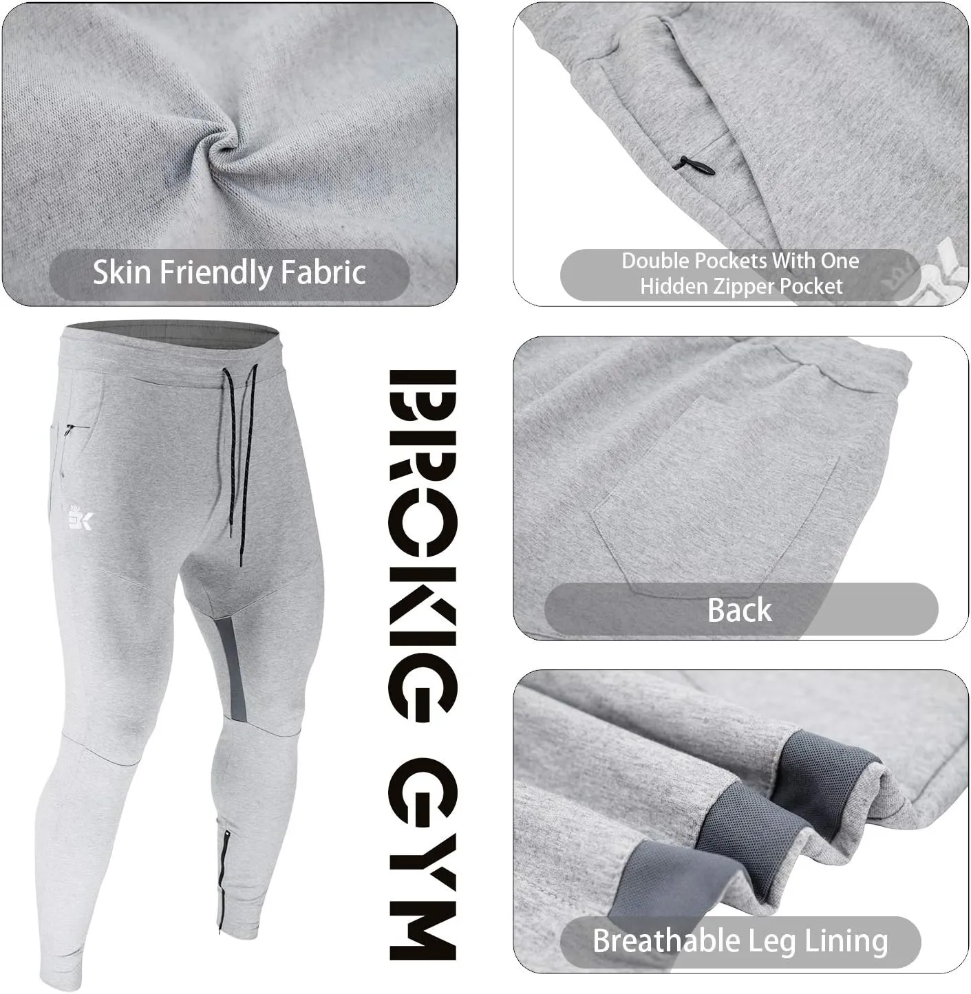 BROKIG Mens Gym Jogger Pants,Casual Slim Workout Sweatpants with Zipper Pockets Bodybuilding Athletic Pants