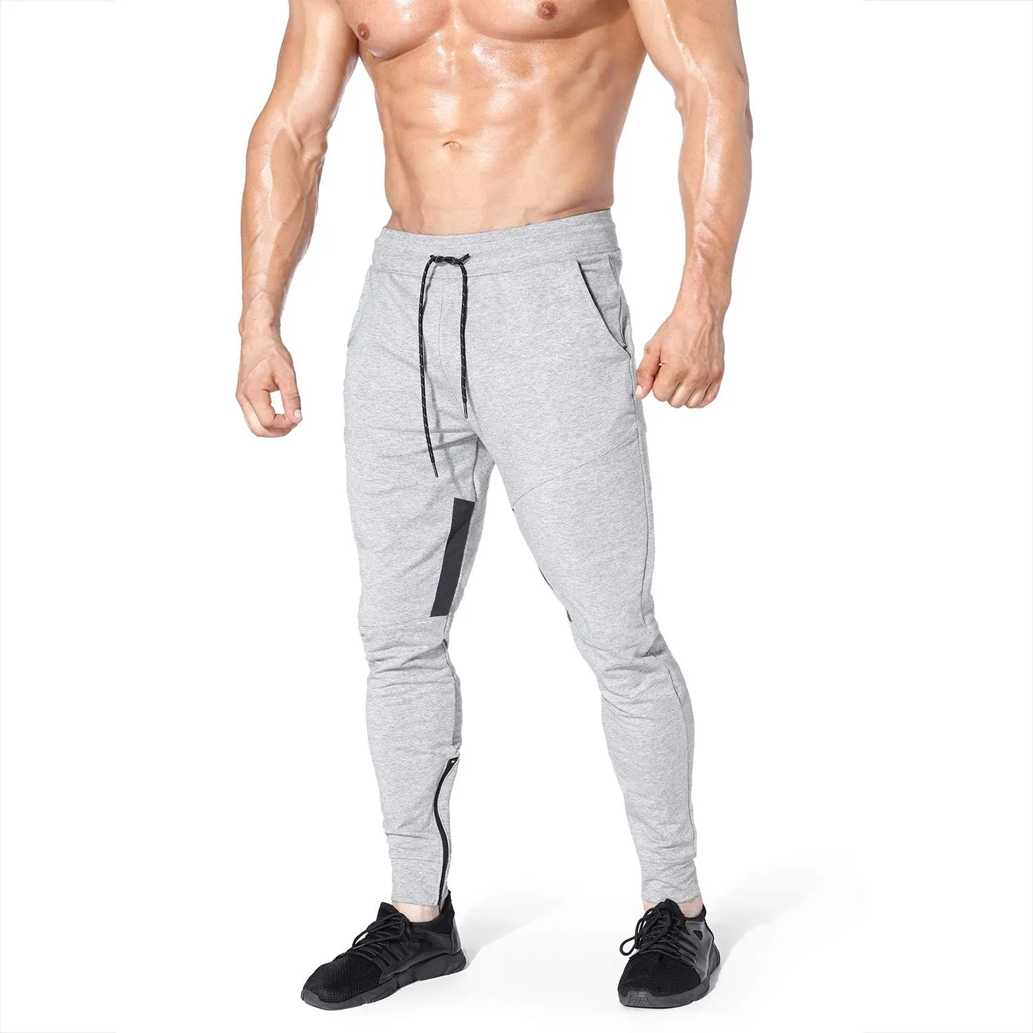 BROKIG Mens Gym Jogger Pants,Casual Slim Workout Sweatpants with Zipper Pockets Bodybuilding Athletic Pants