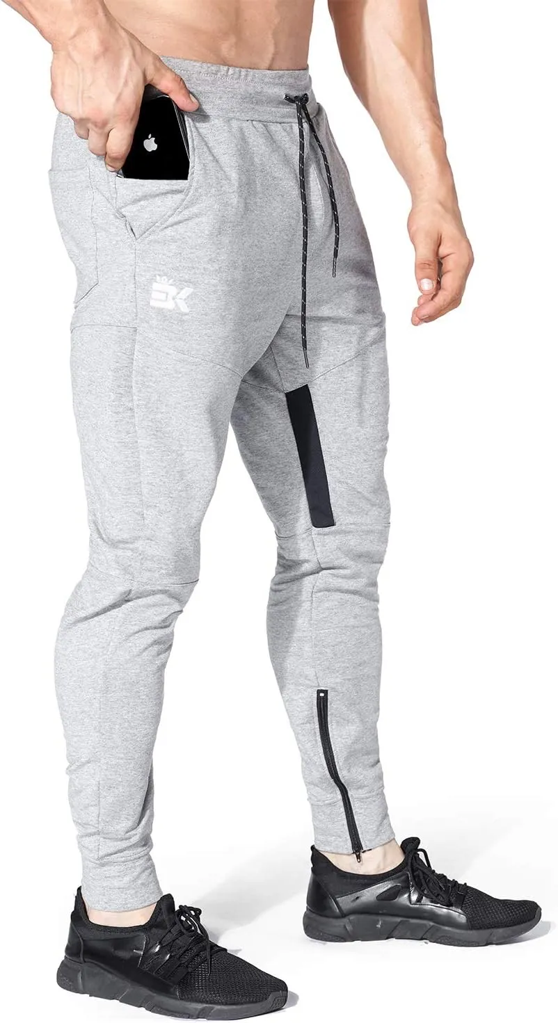 BROKIG Mens Gym Jogger Pants,Casual Slim Workout Sweatpants with Zipper Pockets Bodybuilding Athletic Pants