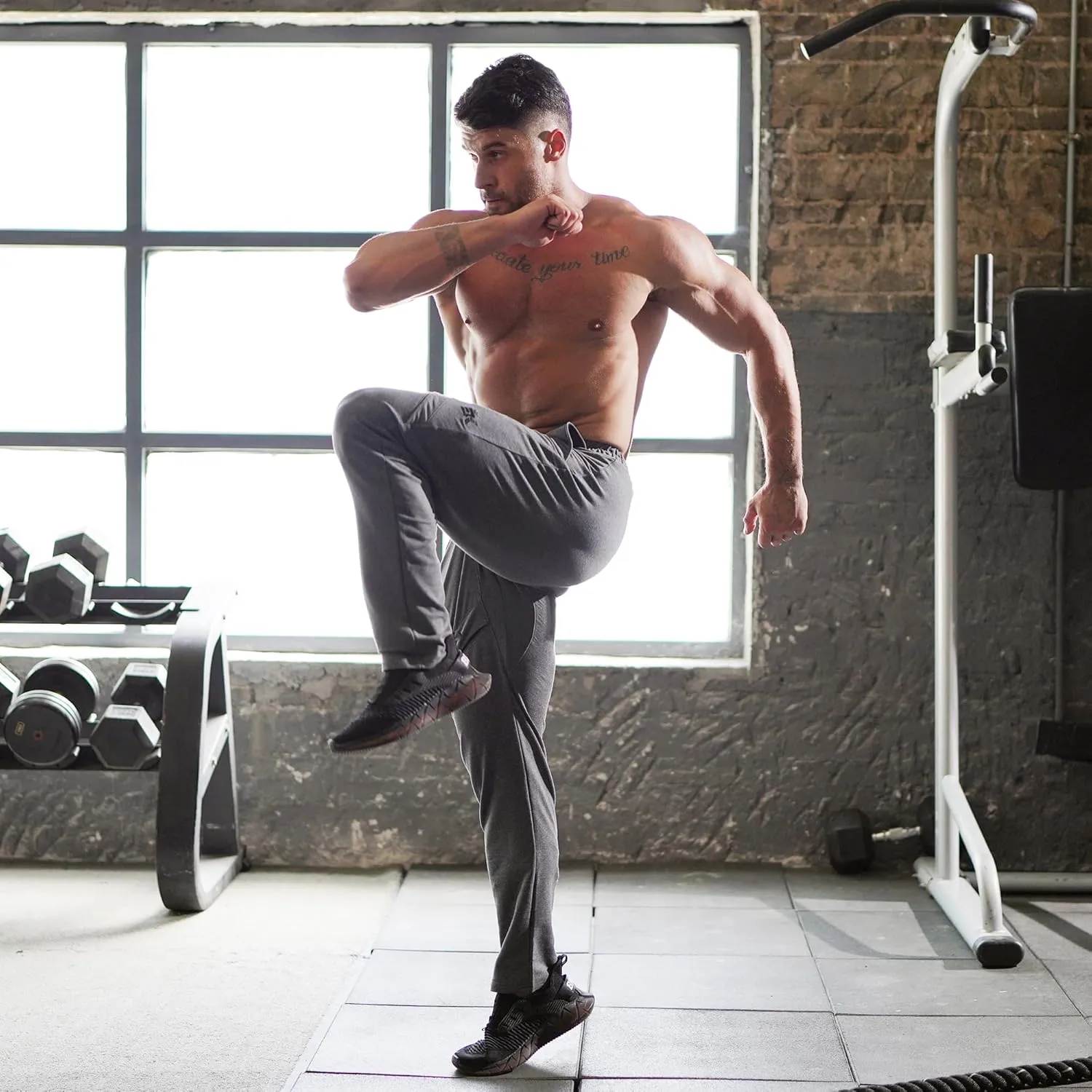 BROKIG Mens Inmesh Sweatpants Open Bottom, Cotton Athletic Workout Pants Drawstring Casual Gym Joggers with Pockets