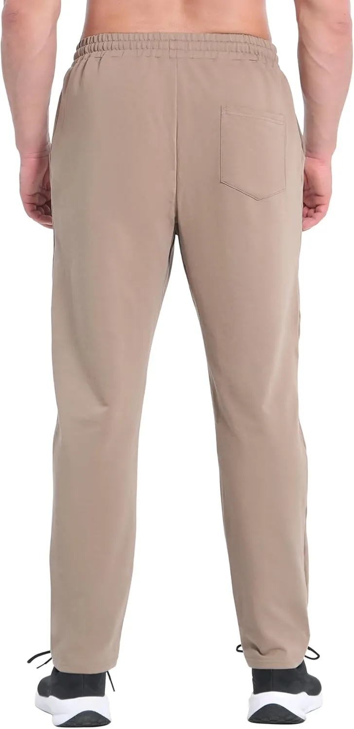 BROKIG Mens Inmesh Sweatpants Open Bottom, Cotton Athletic Workout Pants Drawstring Casual Gym Joggers with Pockets