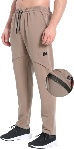 BROKIG Mens Inmesh Sweatpants Open Bottom, Cotton Athletic Workout Pants Drawstring Casual Gym Joggers with Pockets