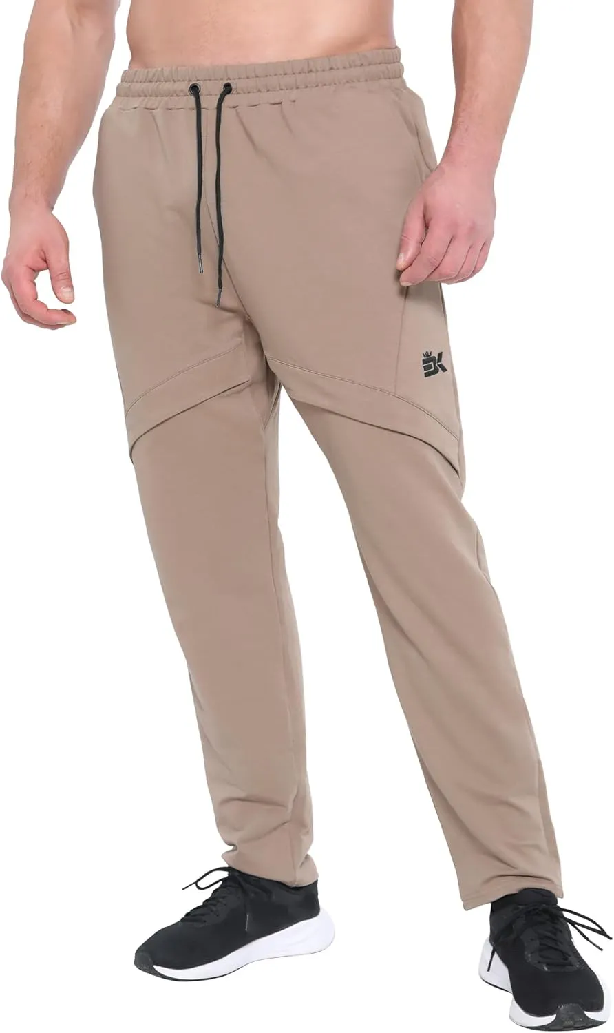 BROKIG Mens Inmesh Sweatpants Open Bottom, Cotton Athletic Workout Pants Drawstring Casual Gym Joggers with Pockets