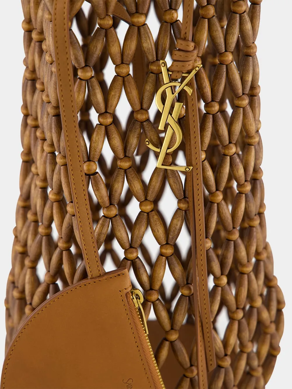 Brown Beaded Hobo Shoulder Bag