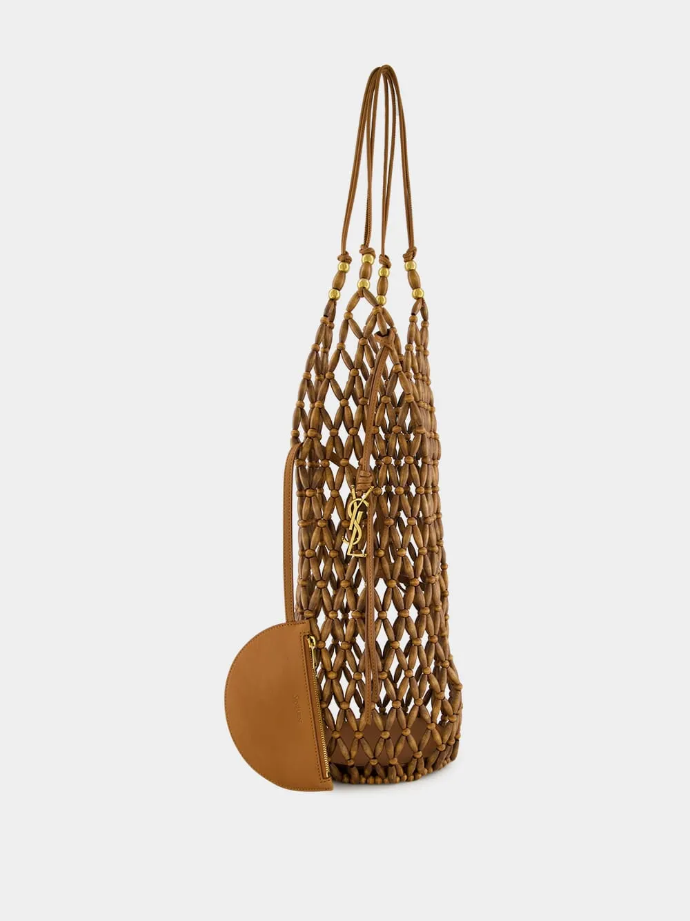 Brown Beaded Hobo Shoulder Bag