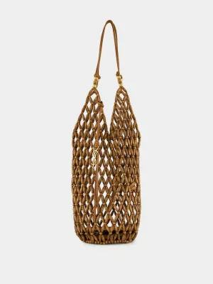 Brown Beaded Hobo Shoulder Bag