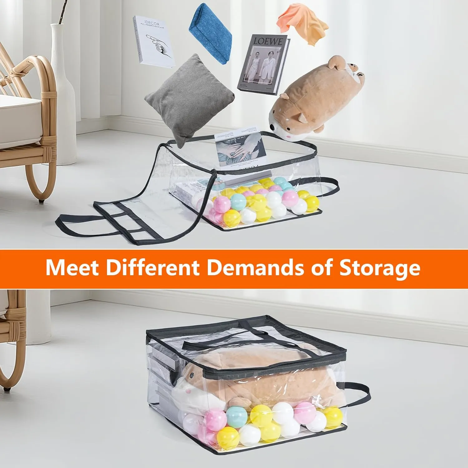 Budding Joy Clear Zippered Storage Bags for Clothes,40L Closet Organizers and Storage Containers Vinyl Moving Bag for Bedding, Linen, Blankets, Comforters, Clothing & Toys, Black, 2 Pack