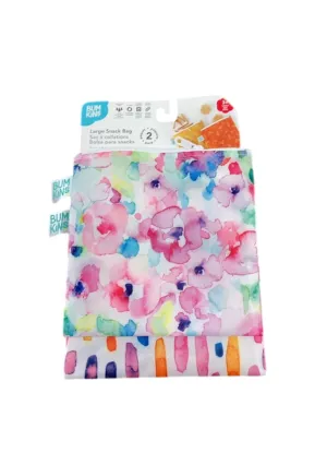 Bumkins Reusable Snack Bag 2-Pack, Large, Watercolor & Brush Strokes