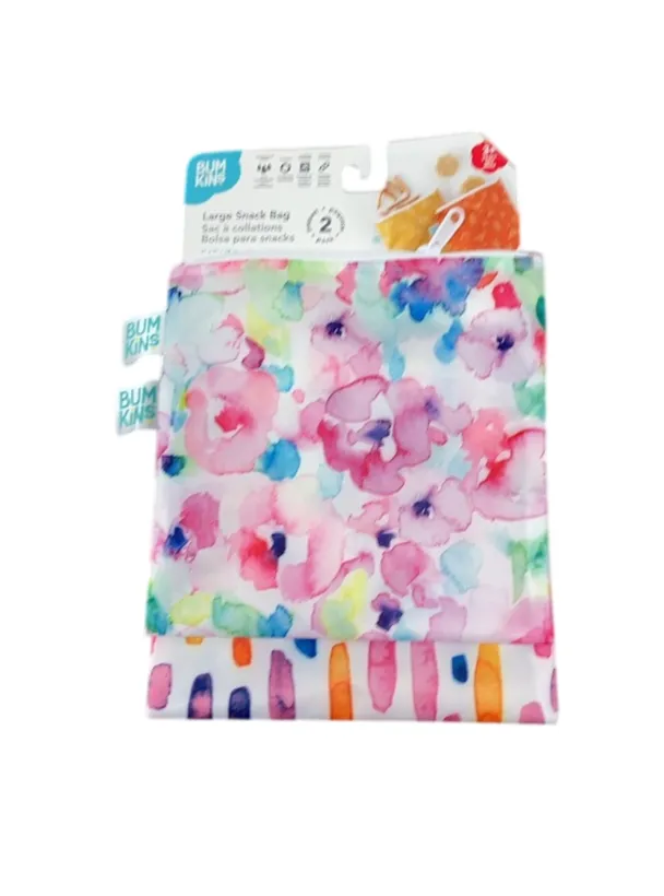 Bumkins Reusable Snack Bag 2-Pack, Large, Watercolor & Brush Strokes