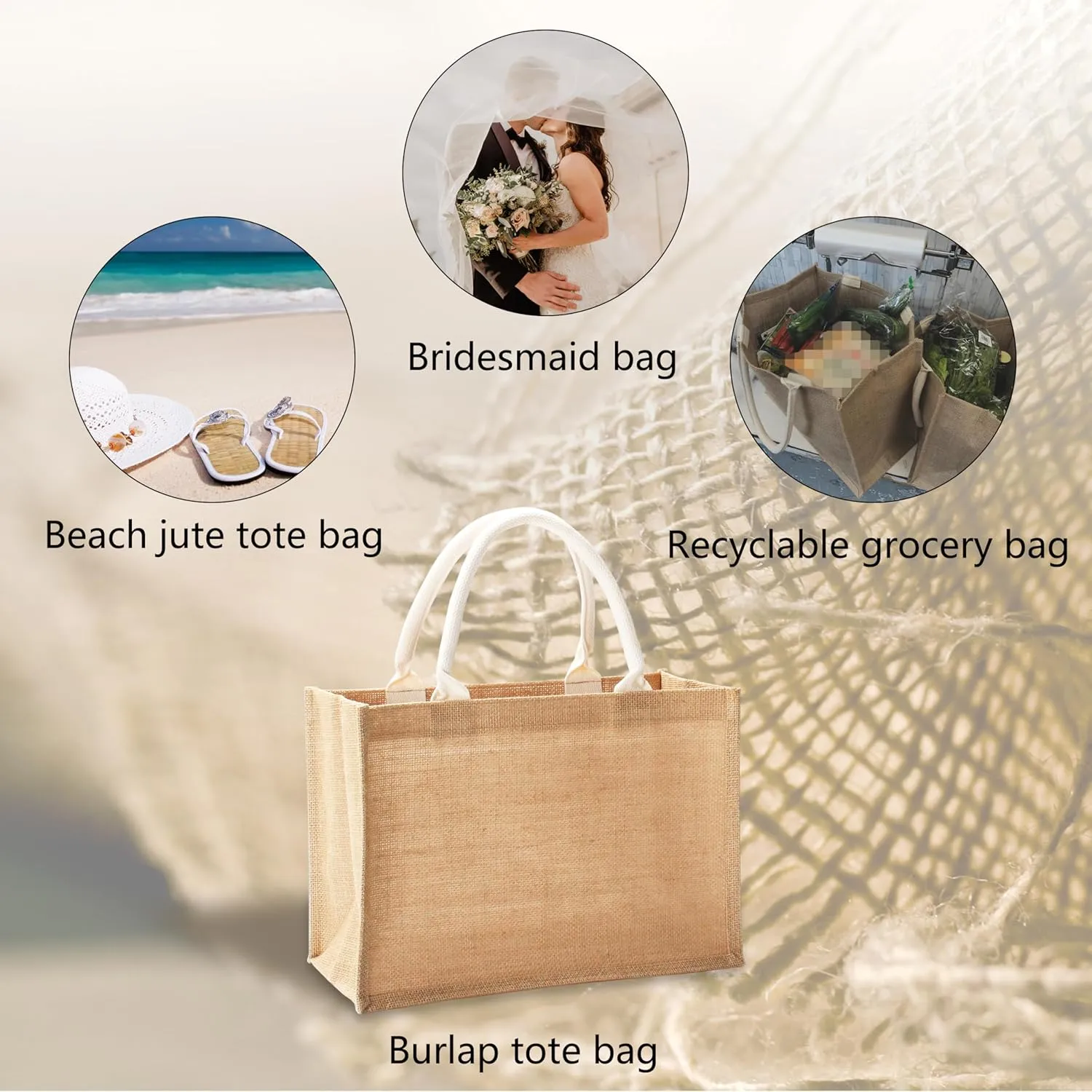 Burlap Totes Bags Bulk, YACEYACE 16.5" x 7" x 13" Pack of 3 Large Size Jute Tote Bags for Woman BurlapTote Bags with Handles Resuabale Grocery Bags Bridesmaid Bags Tote Bags for DIY, Shopping, Wedding