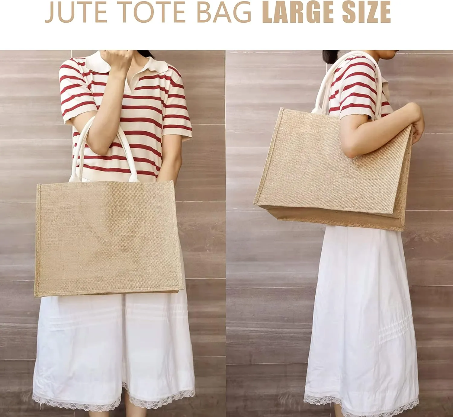 Burlap Totes Bags Bulk, YACEYACE 16.5" x 7" x 13" Pack of 3 Large Size Jute Tote Bags for Woman BurlapTote Bags with Handles Resuabale Grocery Bags Bridesmaid Bags Tote Bags for DIY, Shopping, Wedding