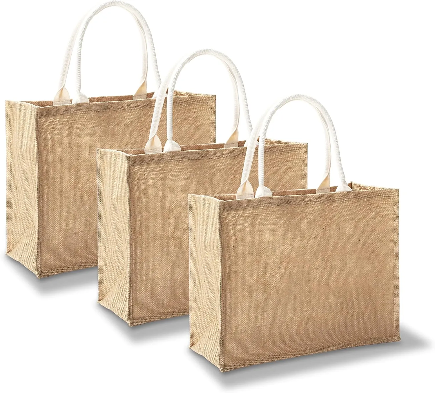 Burlap Totes Bags Bulk, YACEYACE 16.5" x 7" x 13" Pack of 3 Large Size Jute Tote Bags for Woman BurlapTote Bags with Handles Resuabale Grocery Bags Bridesmaid Bags Tote Bags for DIY, Shopping, Wedding