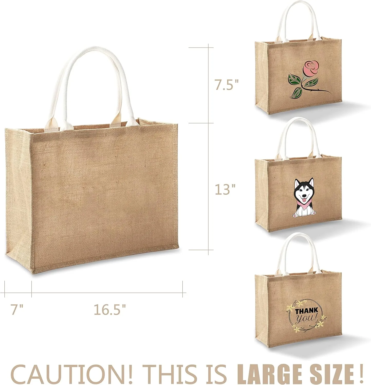 Burlap Totes Bags Bulk, YACEYACE 16.5" x 7" x 13" Pack of 3 Large Size Jute Tote Bags for Woman BurlapTote Bags with Handles Resuabale Grocery Bags Bridesmaid Bags Tote Bags for DIY, Shopping, Wedding