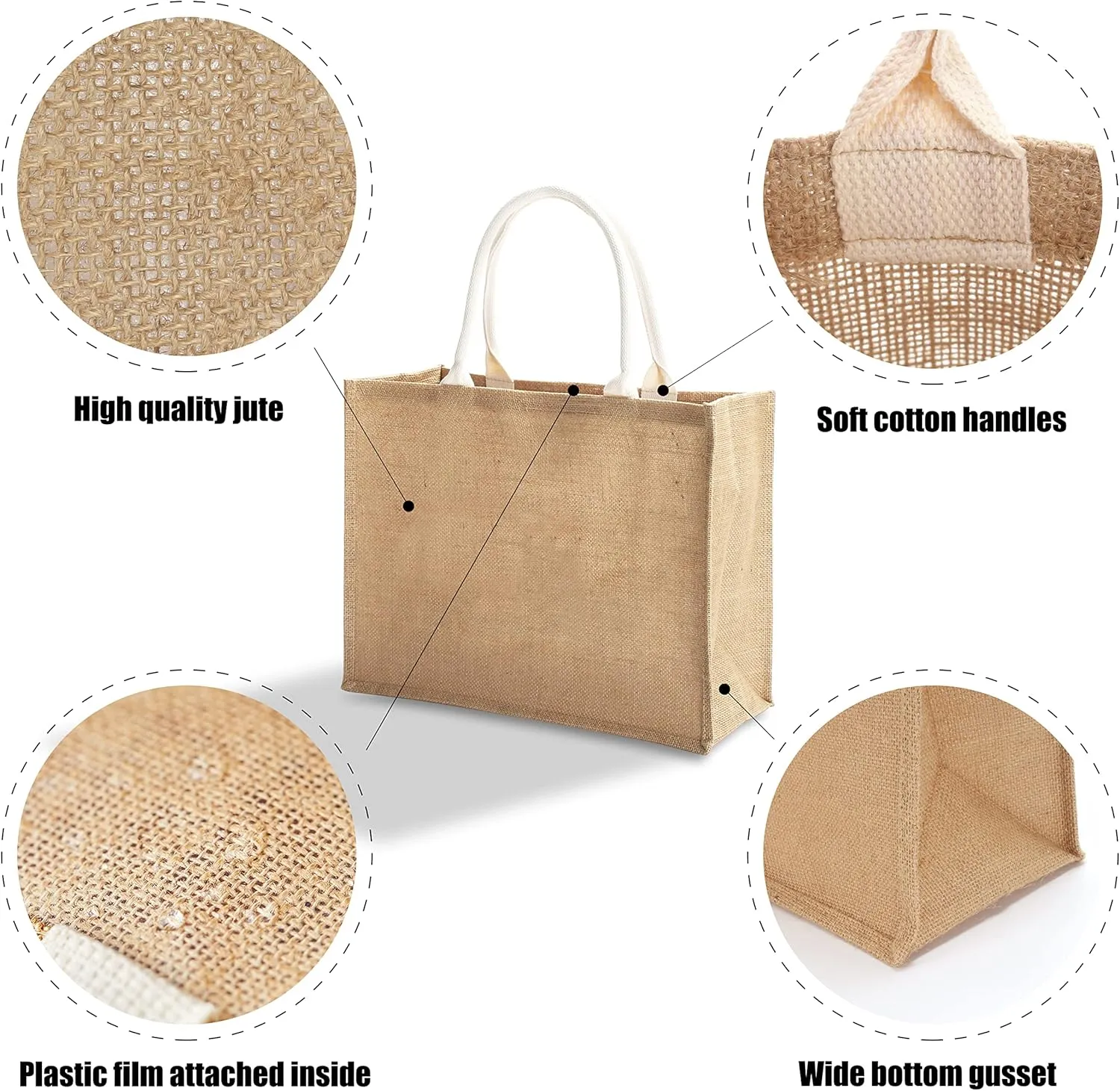 Burlap Totes Bags Bulk, YACEYACE 16.5" x 7" x 13" Pack of 3 Large Size Jute Tote Bags for Woman BurlapTote Bags with Handles Resuabale Grocery Bags Bridesmaid Bags Tote Bags for DIY, Shopping, Wedding