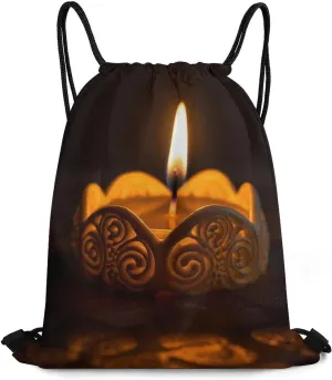 Burning Candle Drawstring Backpacks For Mans And Women Drawstring Waterproof Sport Pack String Cinch Bags For Travelling,Gym