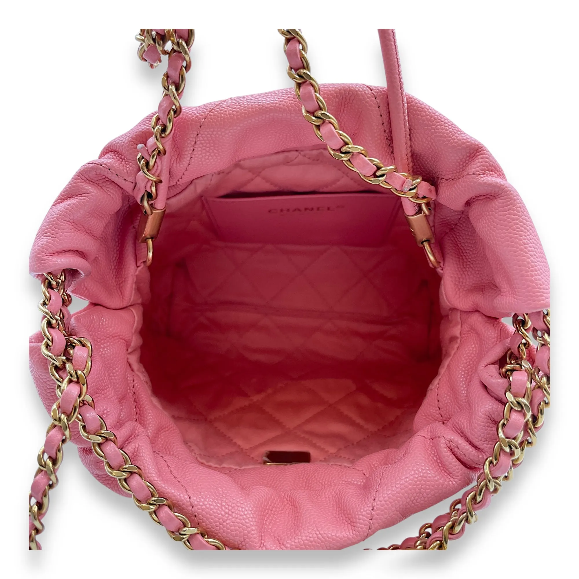 C22 Mini Pink Crossbody Bag in Calfskin, Gold hardware