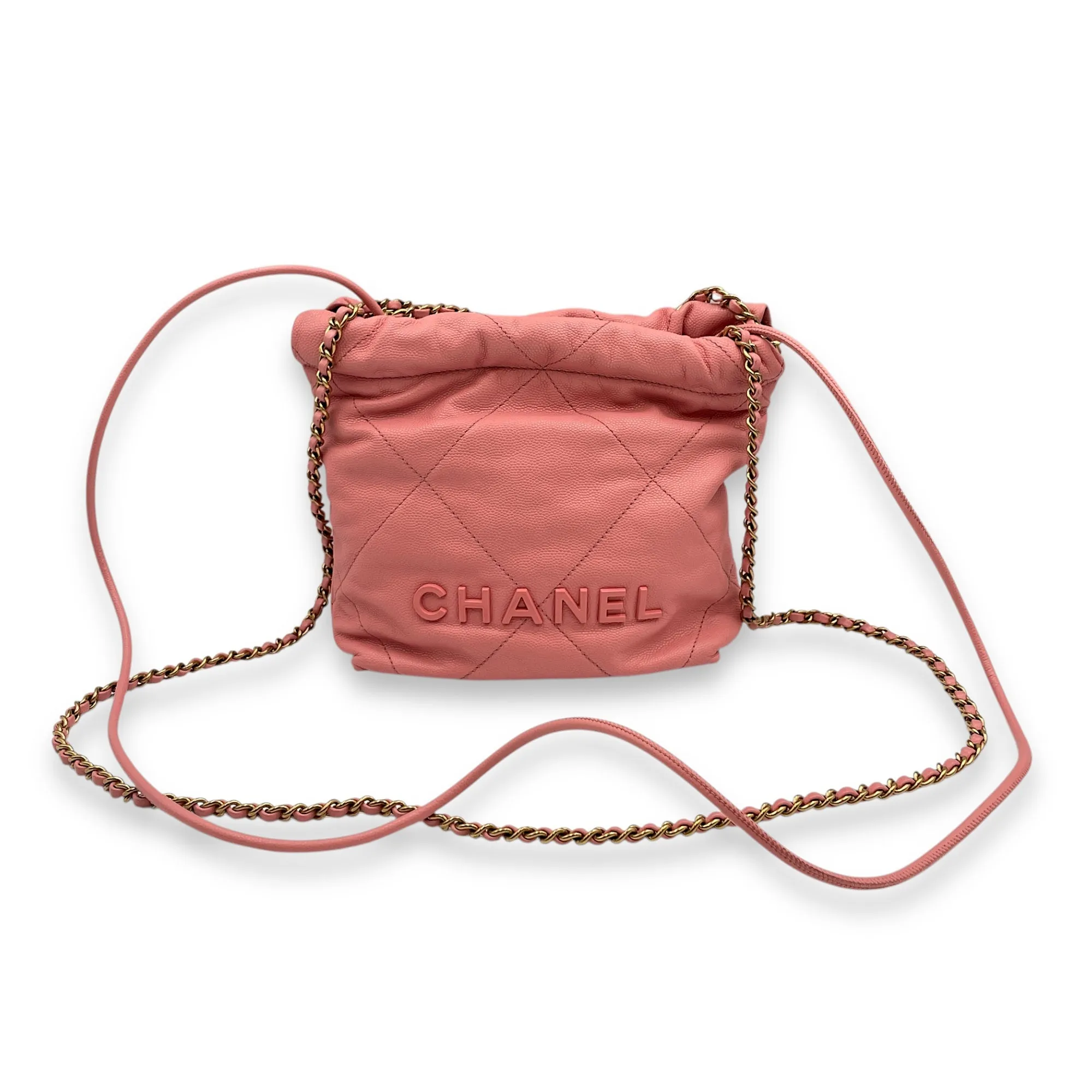 C22 Mini Pink Crossbody Bag in Calfskin, Gold hardware