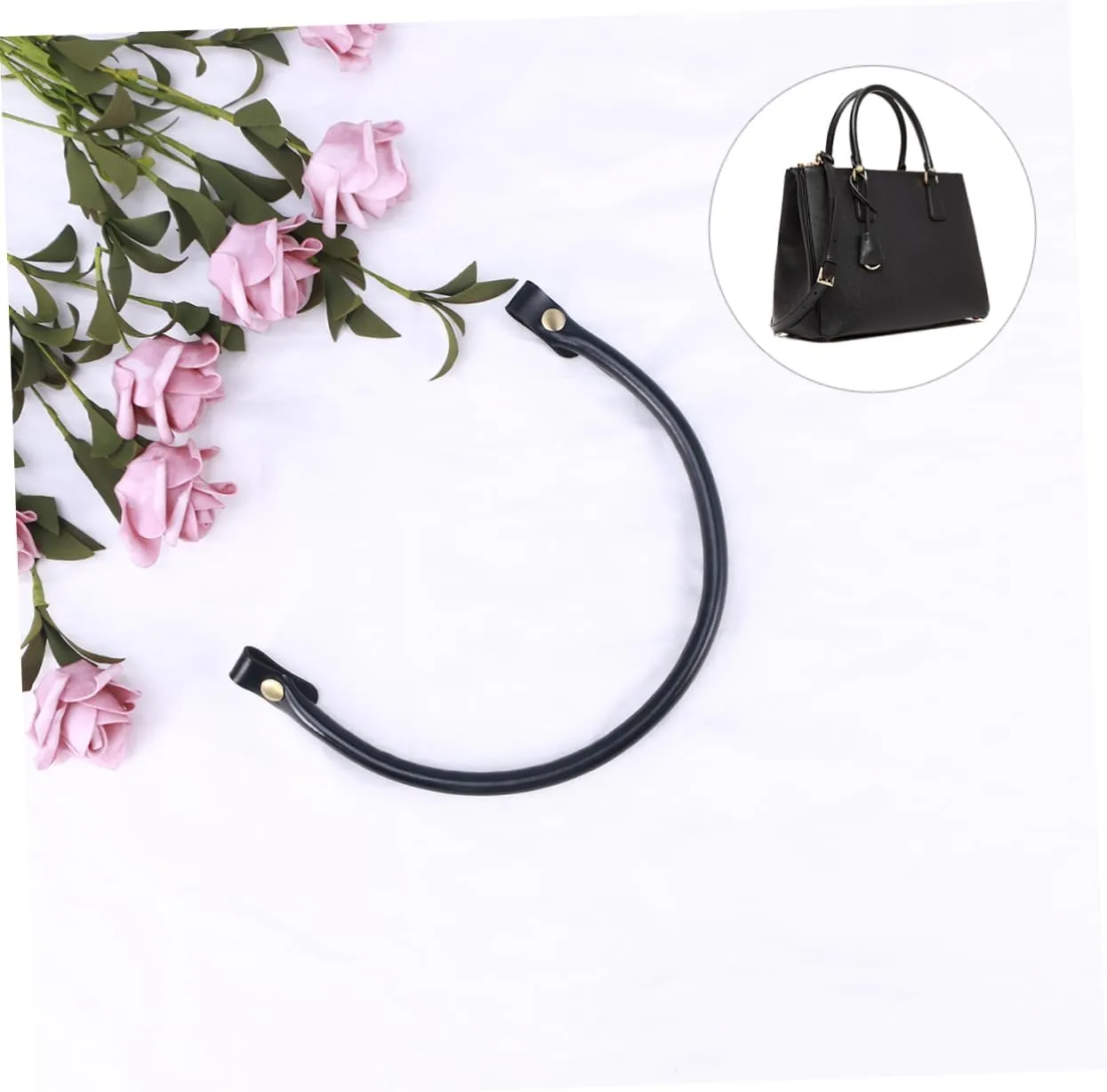 Cabilock 4pcs Pu Leather Handbag Handles Strap for Women Durable Replacement Accessory with Snap Button for DIY Handbag Projects Black