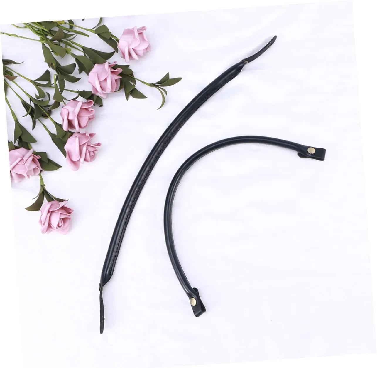 Cabilock 4pcs Pu Leather Handbag Handles Strap for Women Durable Replacement Accessory with Snap Button for DIY Handbag Projects Black
