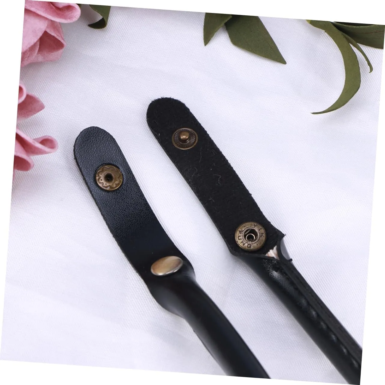 Cabilock 4pcs Pu Leather Handbag Handles Strap for Women Durable Replacement Accessory with Snap Button for DIY Handbag Projects Black