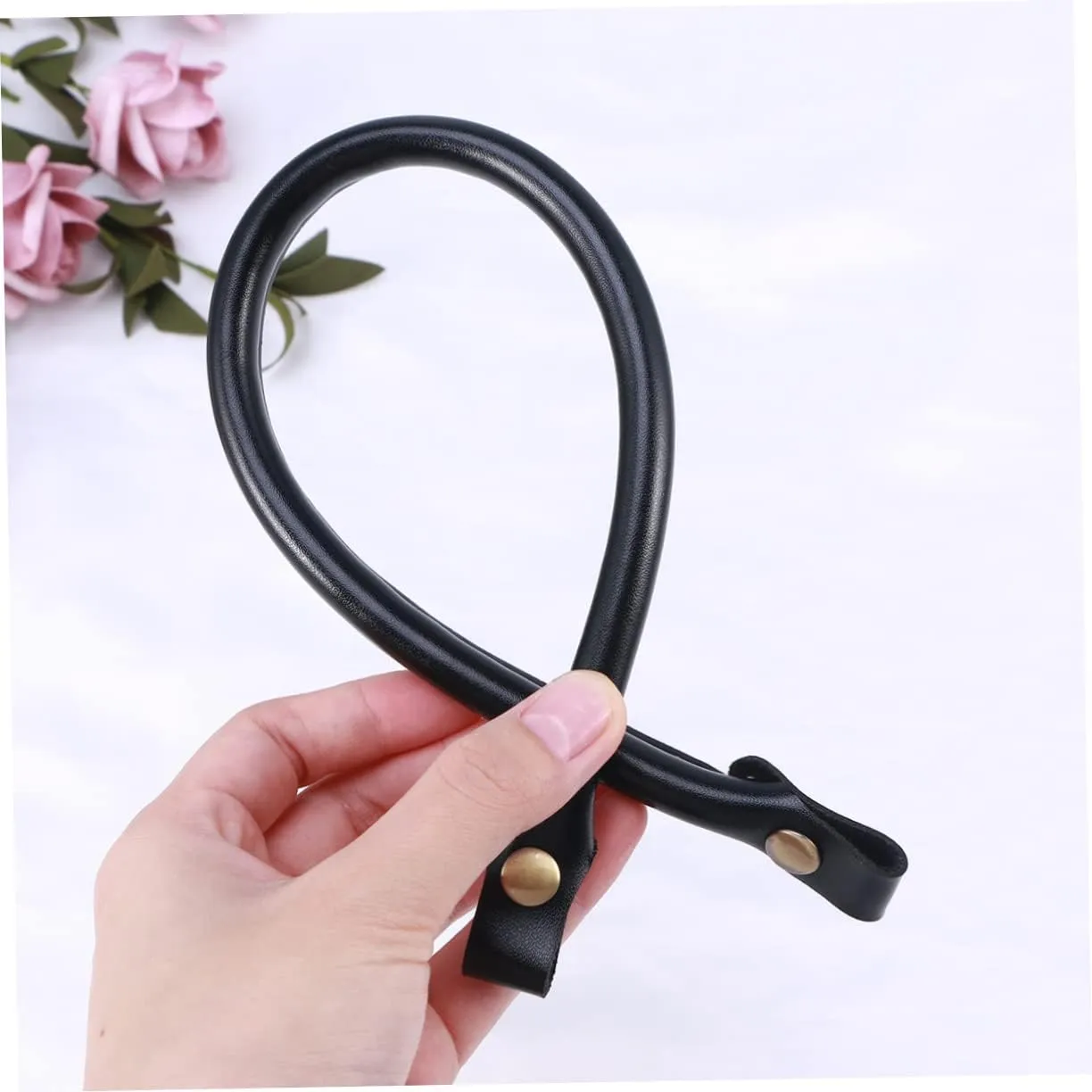 Cabilock 4pcs Pu Leather Handbag Handles Strap for Women Durable Replacement Accessory with Snap Button for DIY Handbag Projects Black