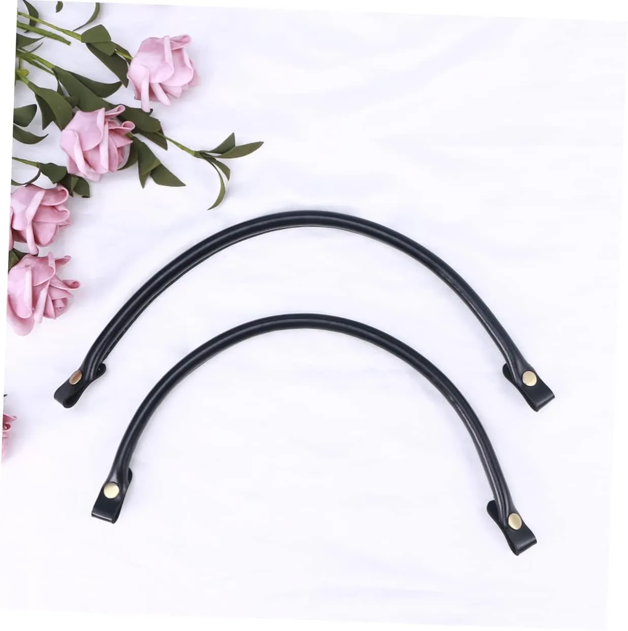 Cabilock 4pcs Pu Leather Handbag Handles Strap for Women Durable Replacement Accessory with Snap Button for DIY Handbag Projects Black