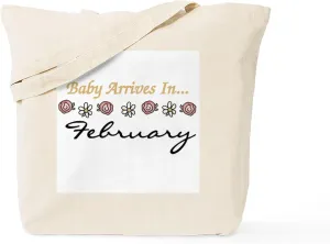 CafePress Baby Arrives In February Tote Bag Reusable Natural Beige Canvas Shopping Bag