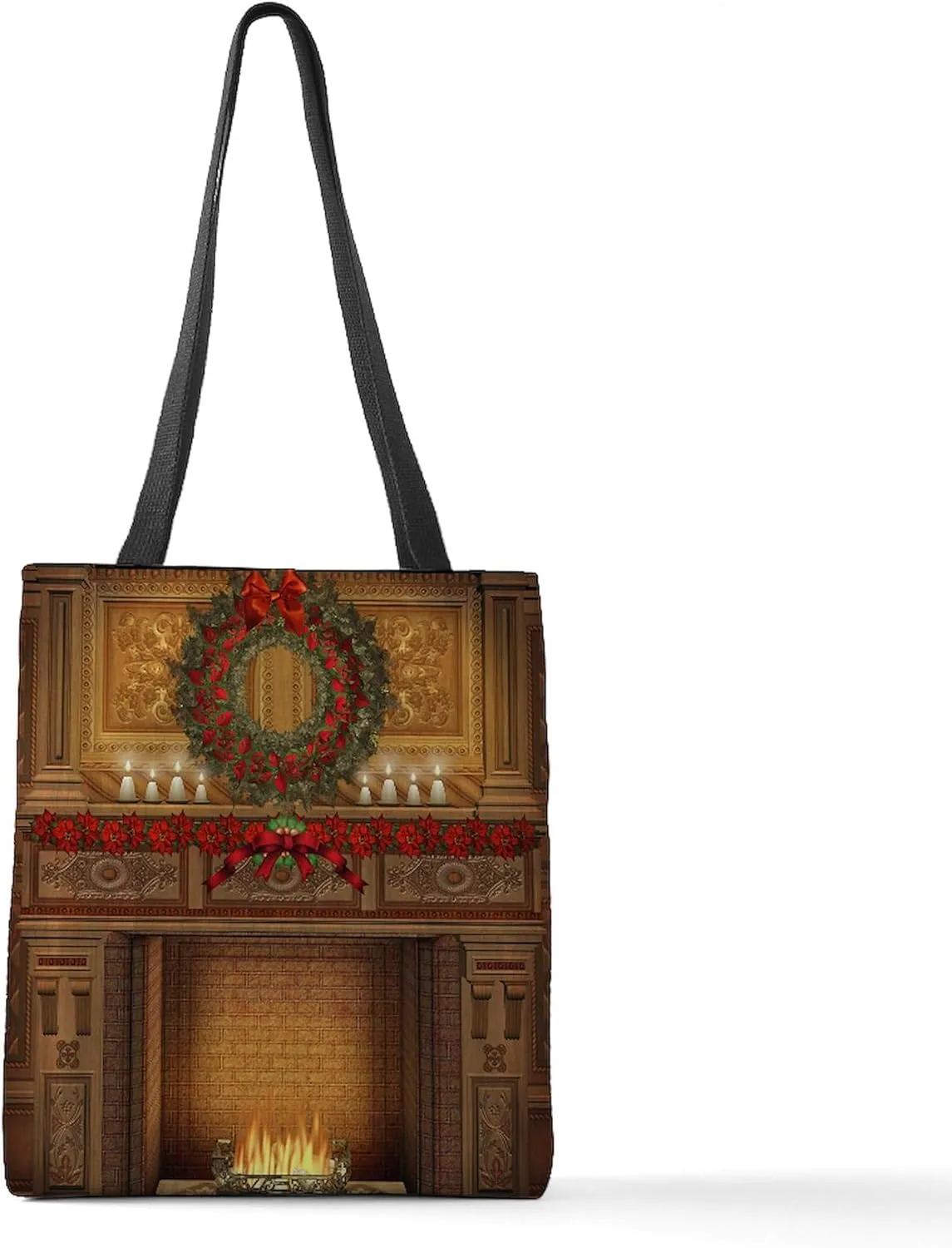 CafePress Christmas Fireplace Polyester Tote Bag 16"x16"