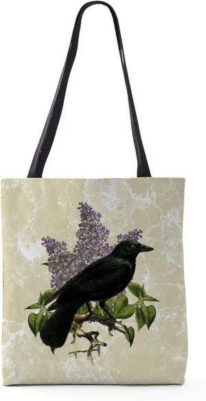 CafePress Lilac And Crow_B 18"x18" Reusable Grocery Shopping Sling Tote Bag