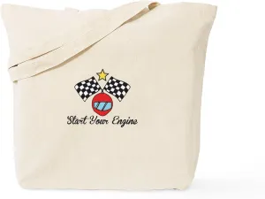 CafePress Start Your Engine Tote Bag Reusable Natural Beige Canvas Shopping Bag