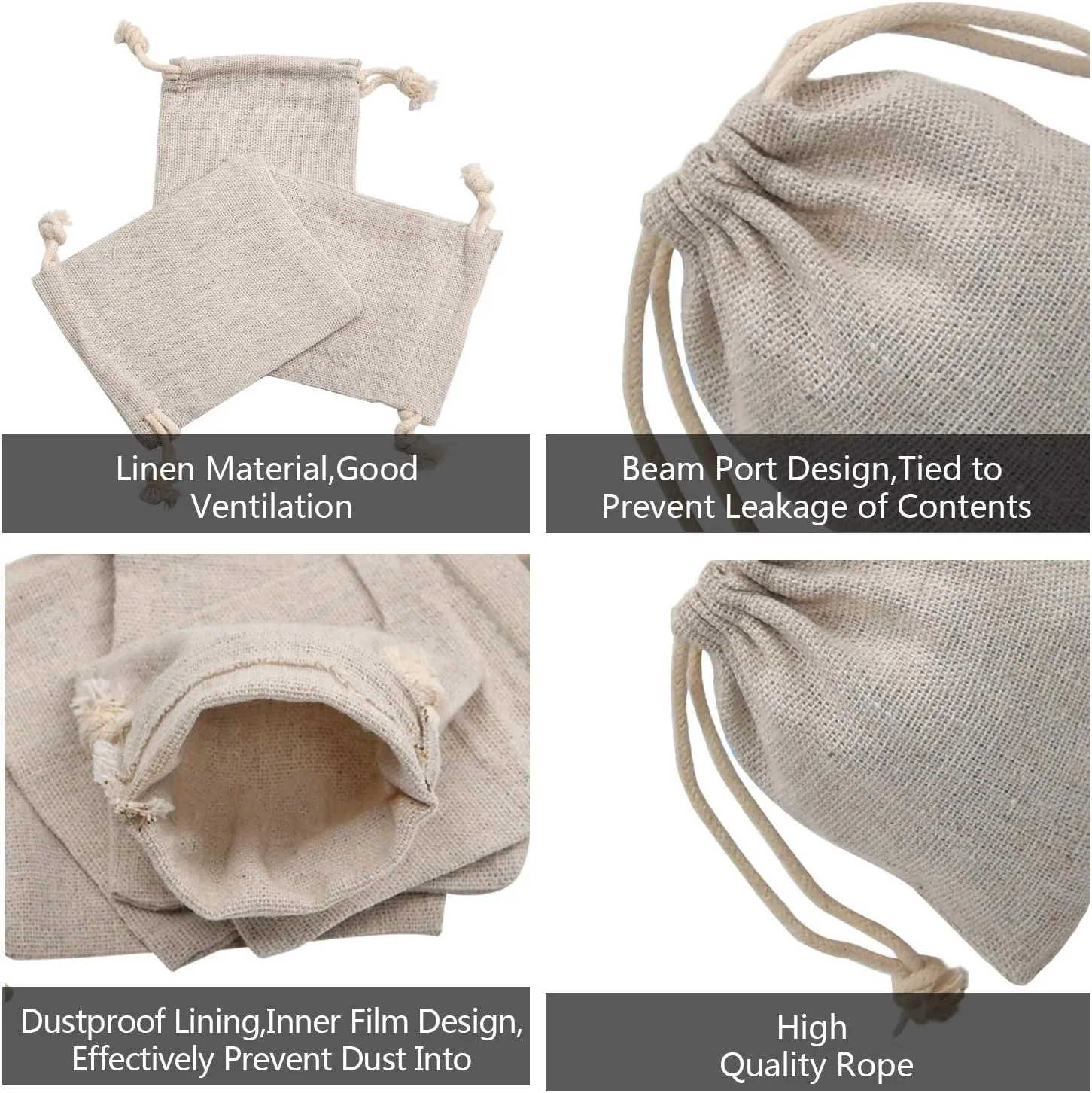 calary 50pcs Double Canvas Drawstring Bag Cotton Pouch Gift Sachet Bags Muslin Bag Reusable Tea Bag