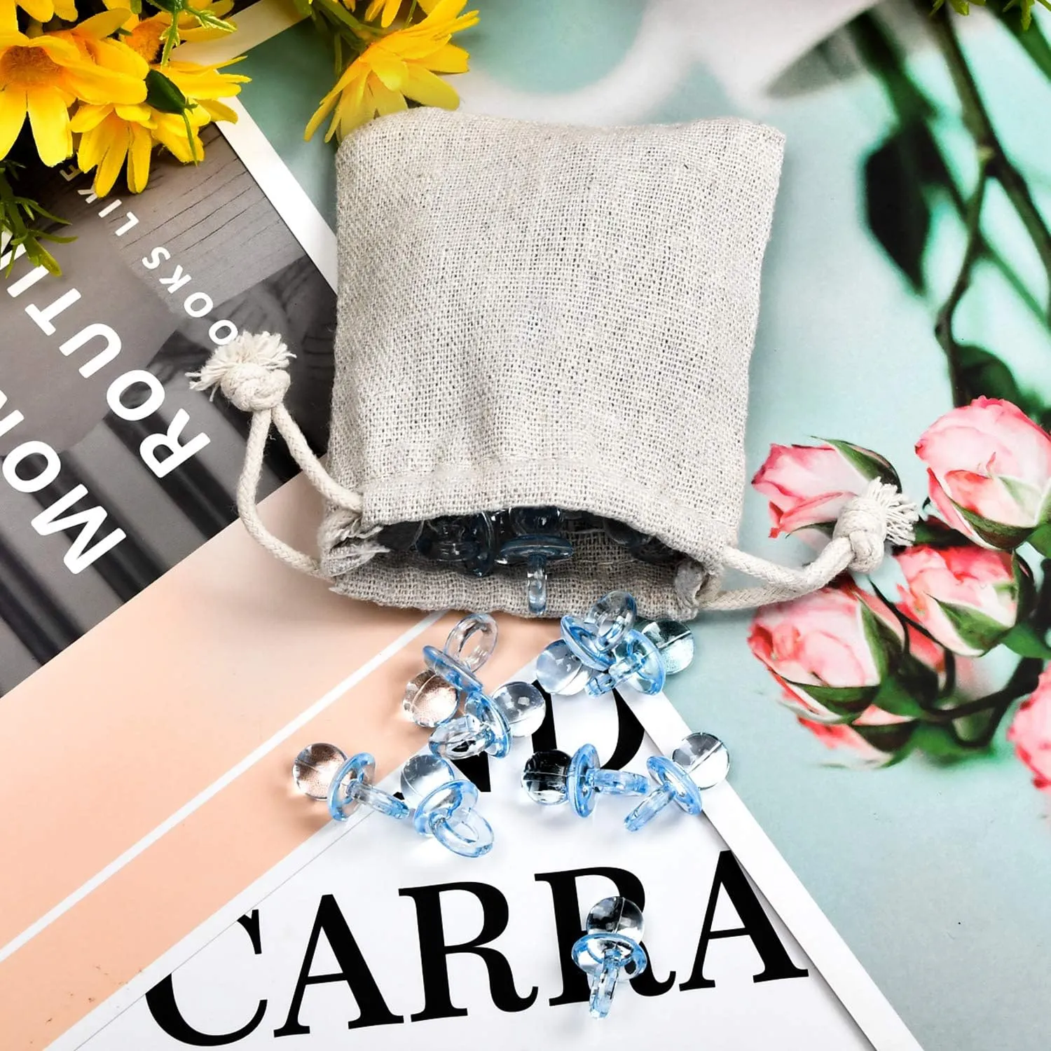 calary 50pcs Double Canvas Drawstring Bag Cotton Pouch Gift Sachet Bags Muslin Bag Reusable Tea Bag