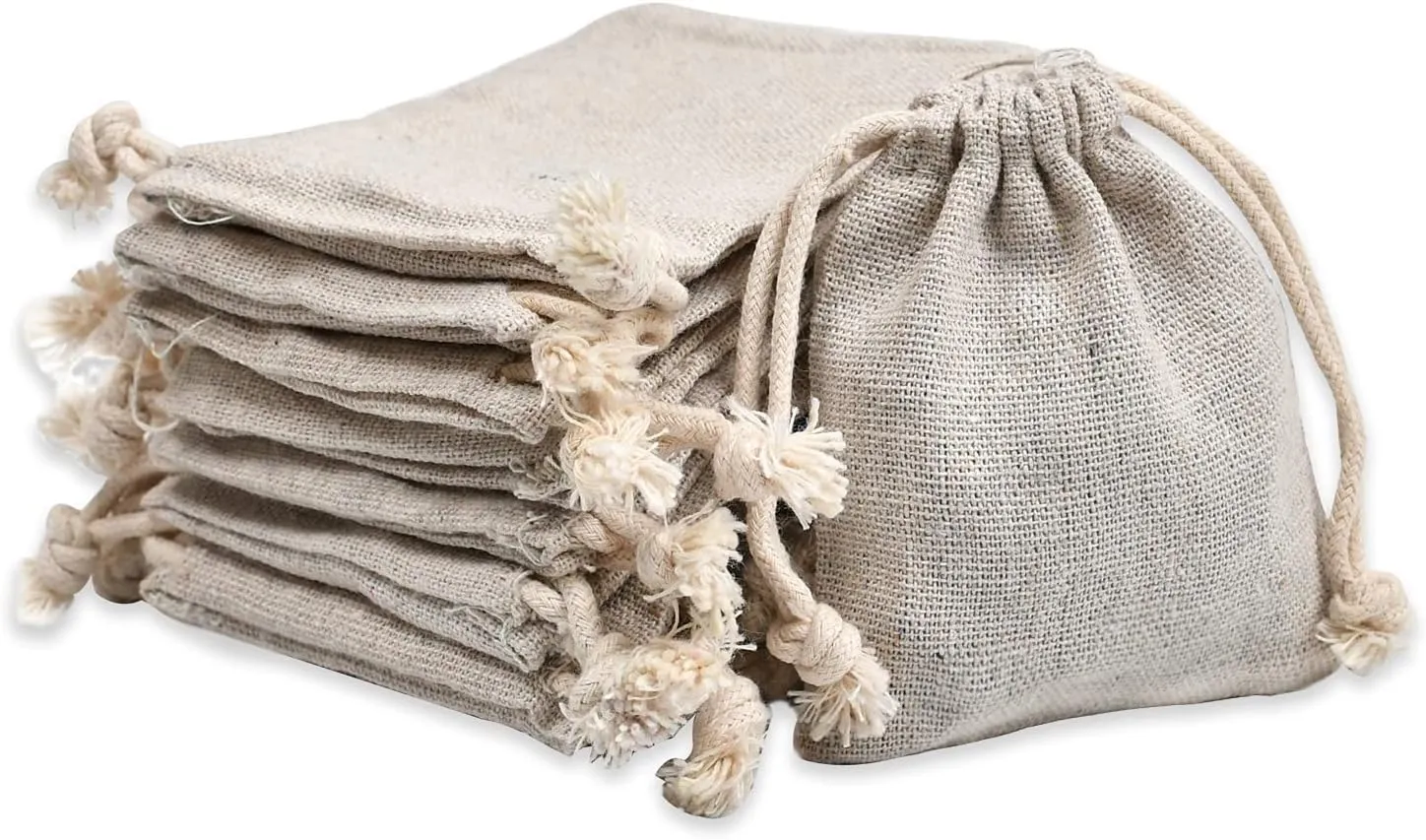calary 50pcs Double Canvas Drawstring Bag Cotton Pouch Gift Sachet Bags Muslin Bag Reusable Tea Bag
