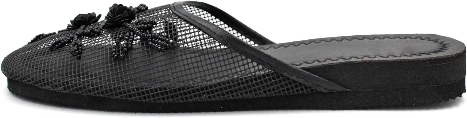Cammie Women's Floral Beaded Mesh Chinese Slippers