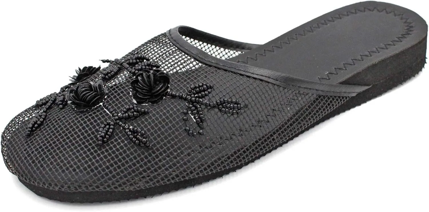 Cammie Women's Floral Beaded Mesh Chinese Slippers