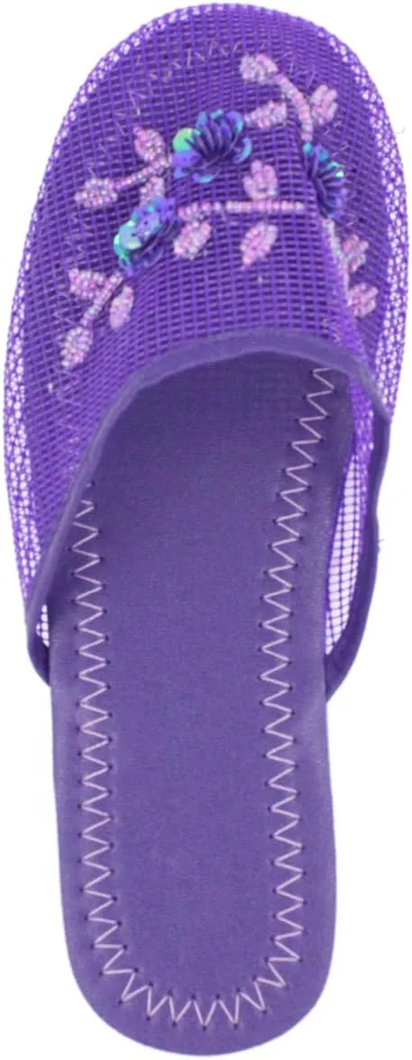 Cammie Women's Floral Beaded Mesh Chinese Slippers