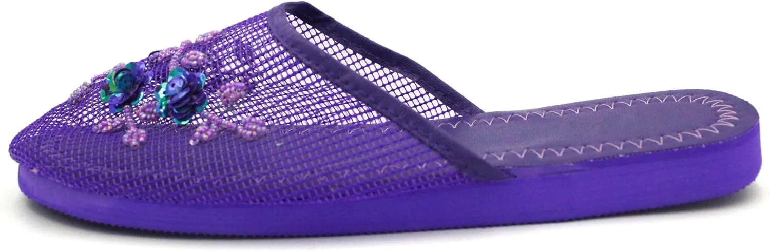 Cammie Women's Floral Beaded Mesh Chinese Slippers