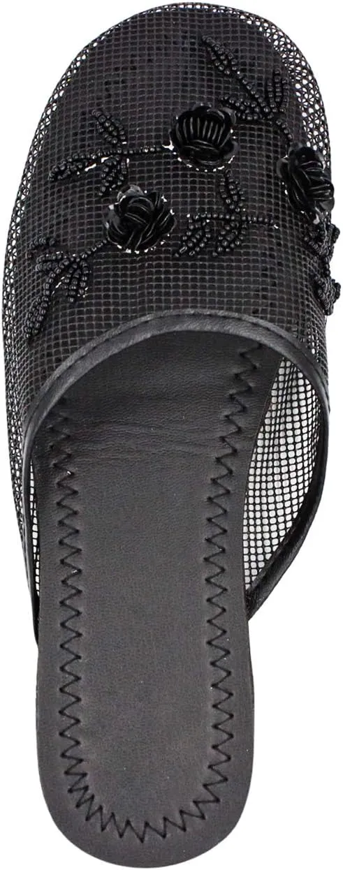 Cammie Women's Floral Beaded Mesh Chinese Slippers