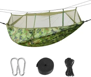 Camping Hammock, Portable Double Hammock with Net,600lbs Load 2 Persons Hammock w/Mosquito Net Outdoor Hiking Camping Hammock Portable Nylon Swing Hanging Bed w/Strap Hook Carry Bag