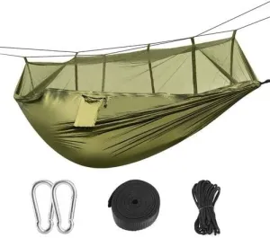 Camping Hammock with Mosquito Net, Double Size, 102L x 55W inches, 600 lbs Capacity, Portable, Green