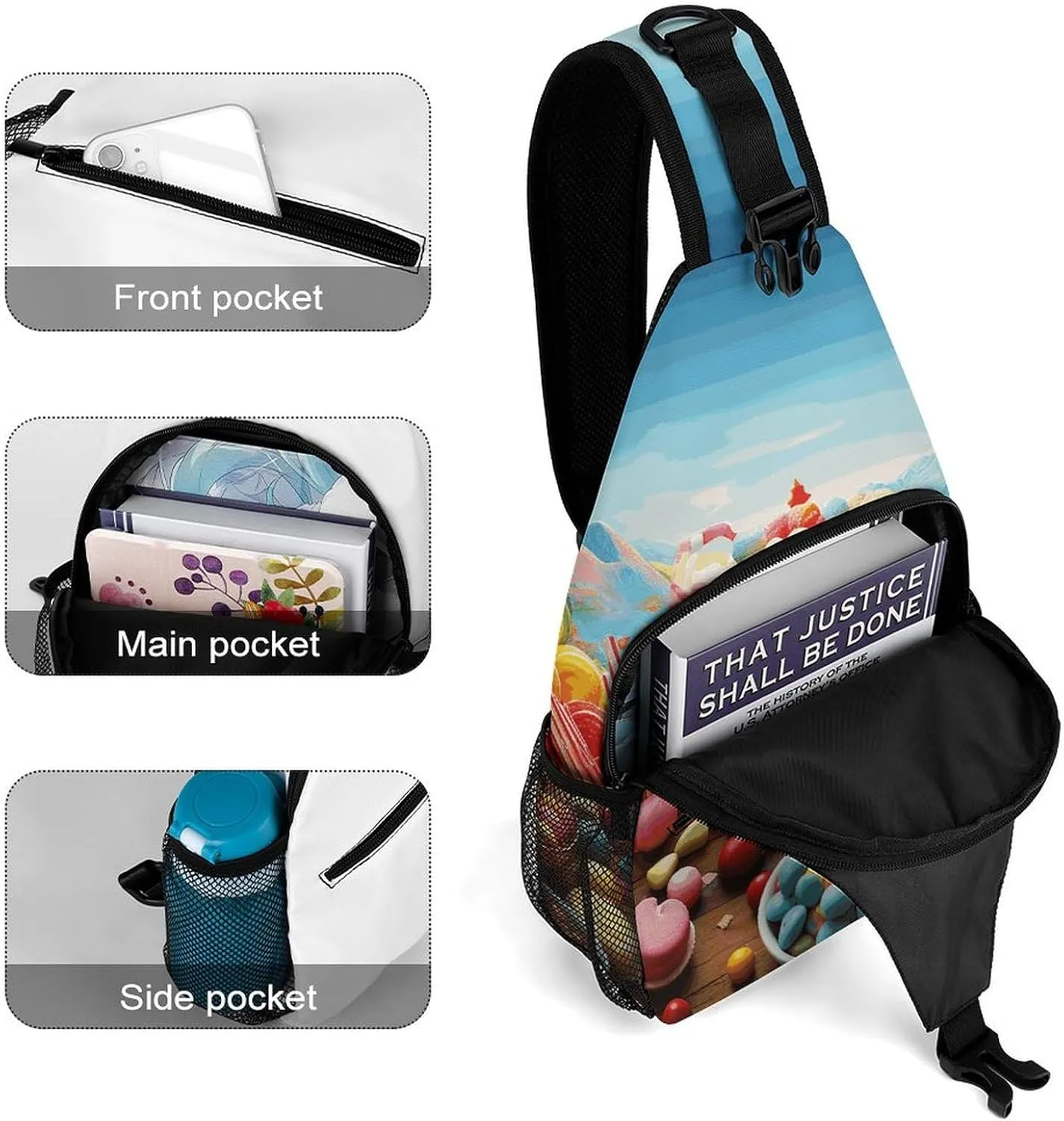 Candy Poster Sling Bag Crossbody Bags Cross Body Bag Fanny Packs Chest Bags Sling Purses for Travel