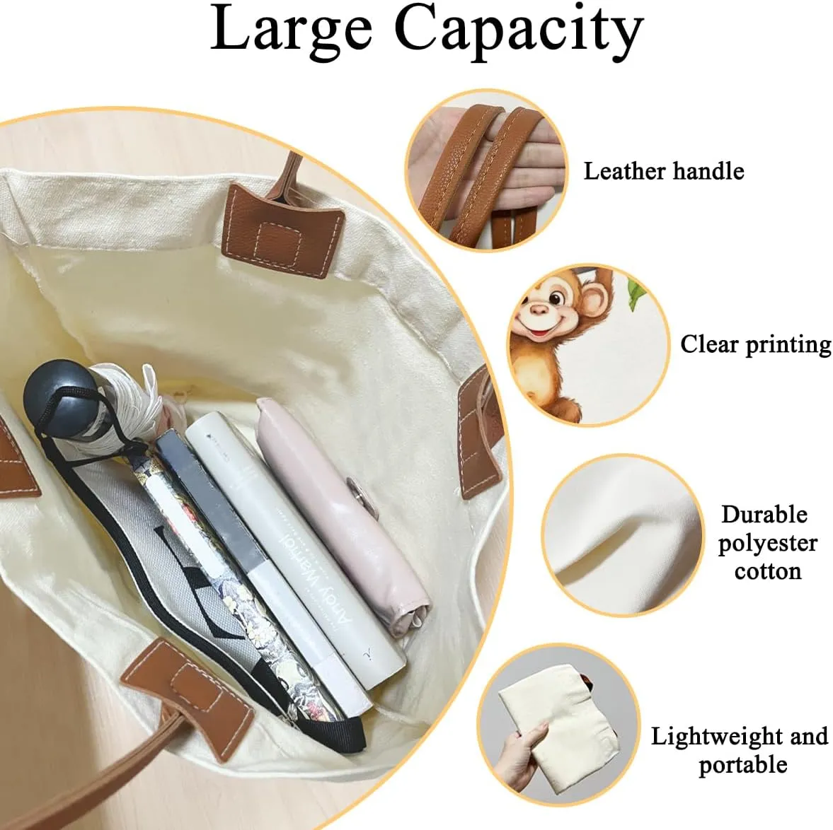 Canvas Tote Bag Aesthetic Tote Bag for Women Teens Reusable Grocery Shopping Bag With Handles Cute Animal Tote Bag