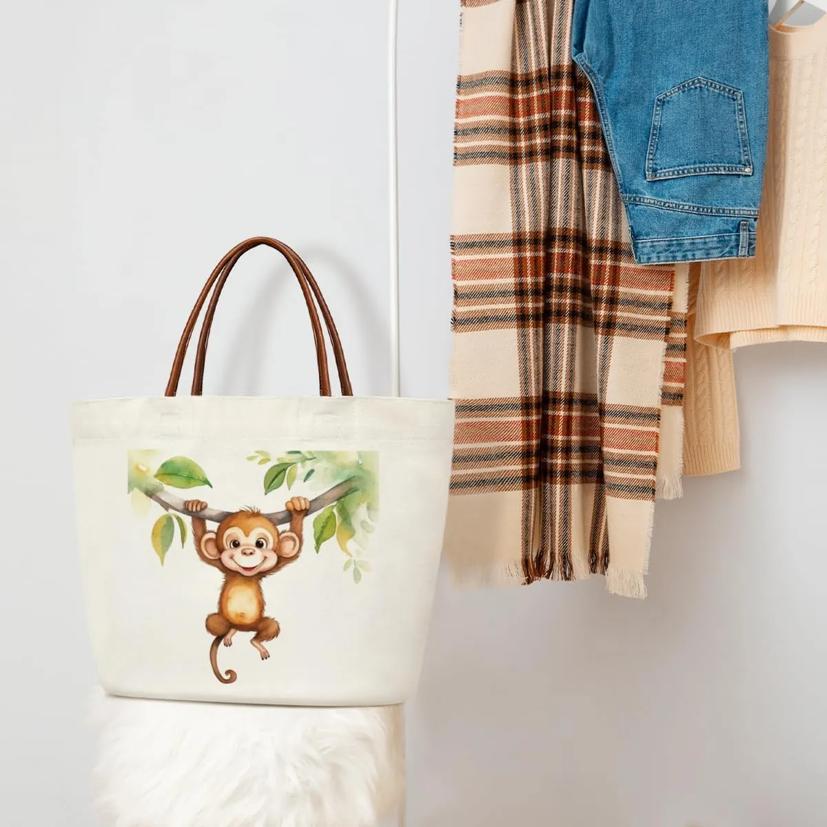 Canvas Tote Bag Aesthetic Tote Bag for Women Teens Reusable Grocery Shopping Bag With Handles Cute Animal Tote Bag