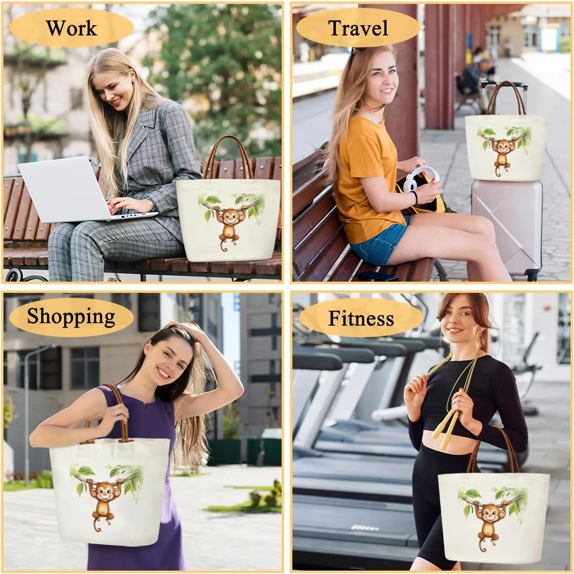 Canvas Tote Bag Aesthetic Tote Bag for Women Teens Reusable Grocery Shopping Bag With Handles Cute Animal Tote Bag