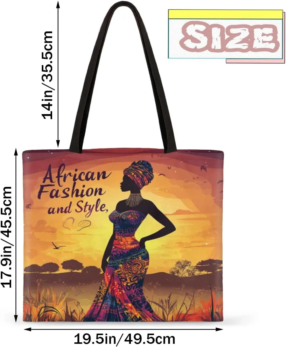Canvas Tote Bag for Women - Black Girls Large Casual Shoulder Handbag Tote Purse - Reusable Grocery Shopping Bag