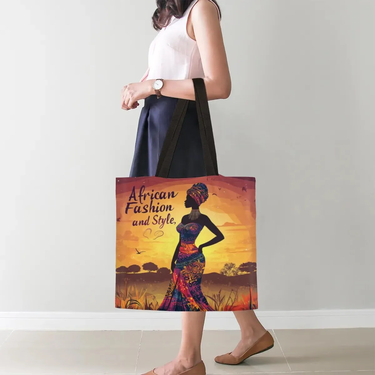Canvas Tote Bag for Women - Black Girls Large Casual Shoulder Handbag Tote Purse - Reusable Grocery Shopping Bag