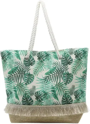Canvas Tote Bag for Women Large Capacity Tropical Leaves Beach Polyester Cotton Tote Bag Women Shopping Handbag Portable Travel Bags