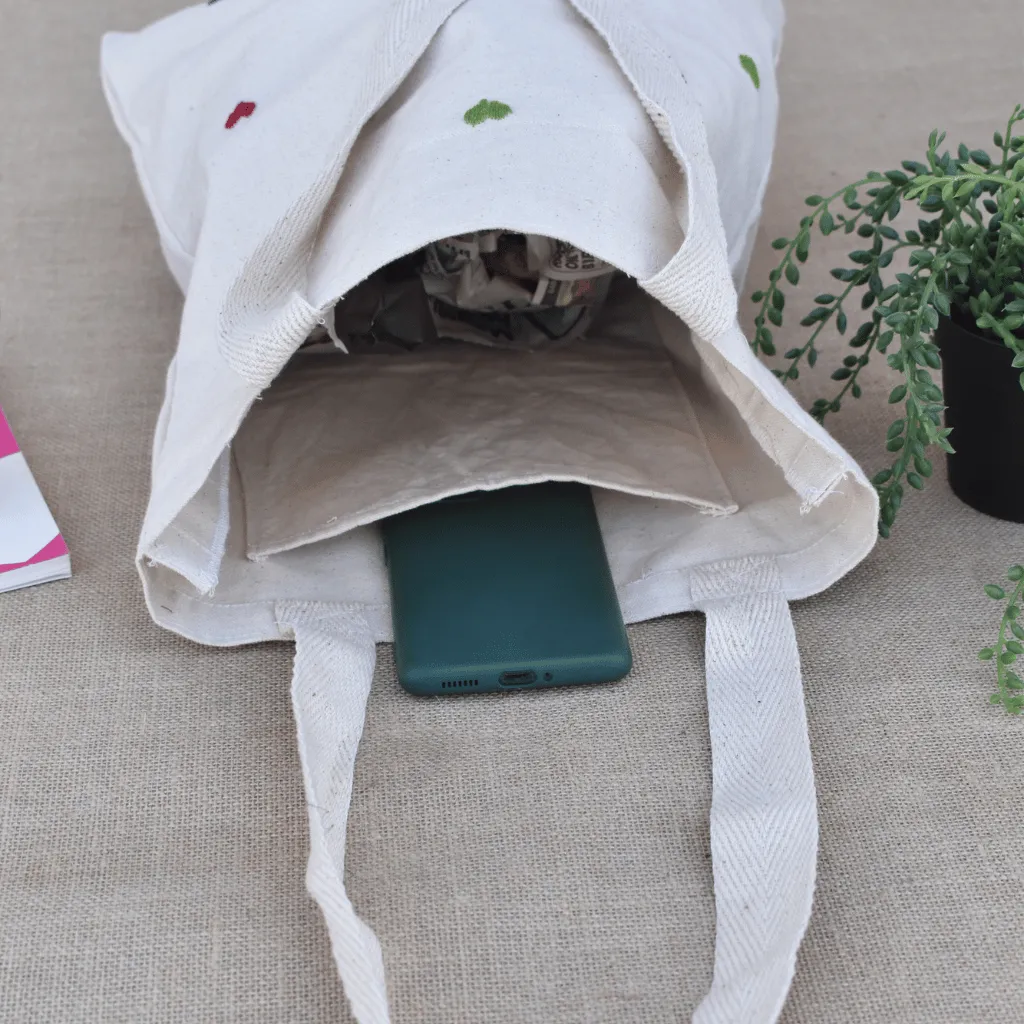 Canvas tote bag with small flower embroidery